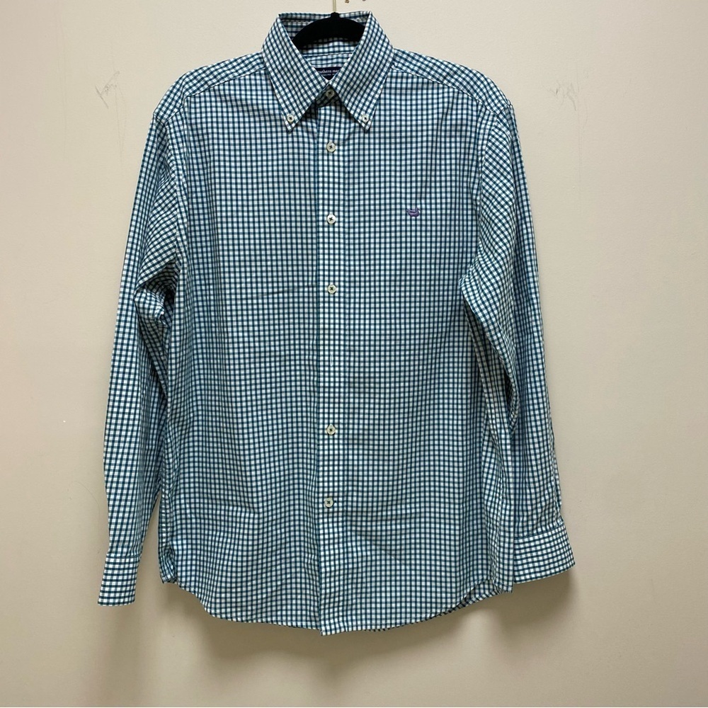 Southern Marsh Men's Long Sleeve Wrinkle Free Button Down Blue Checkered Shirt M